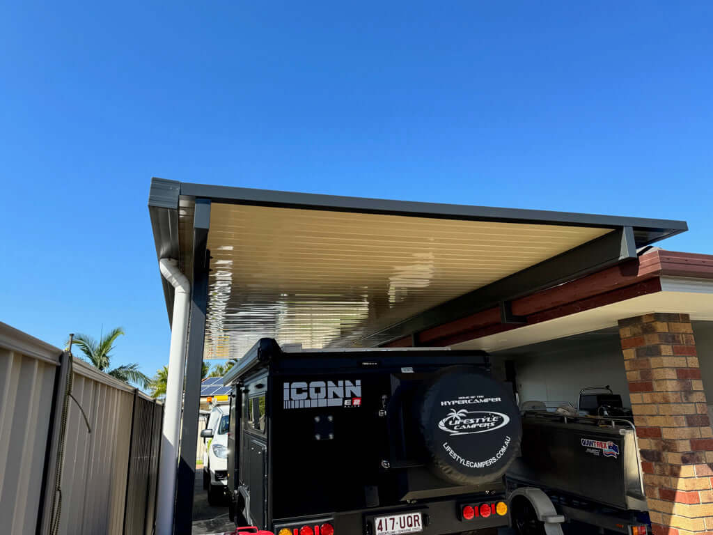 DIY Kit: V-Line Single Skin Patio/Carport Flyover 12 x 6.0m with 900mm overhang