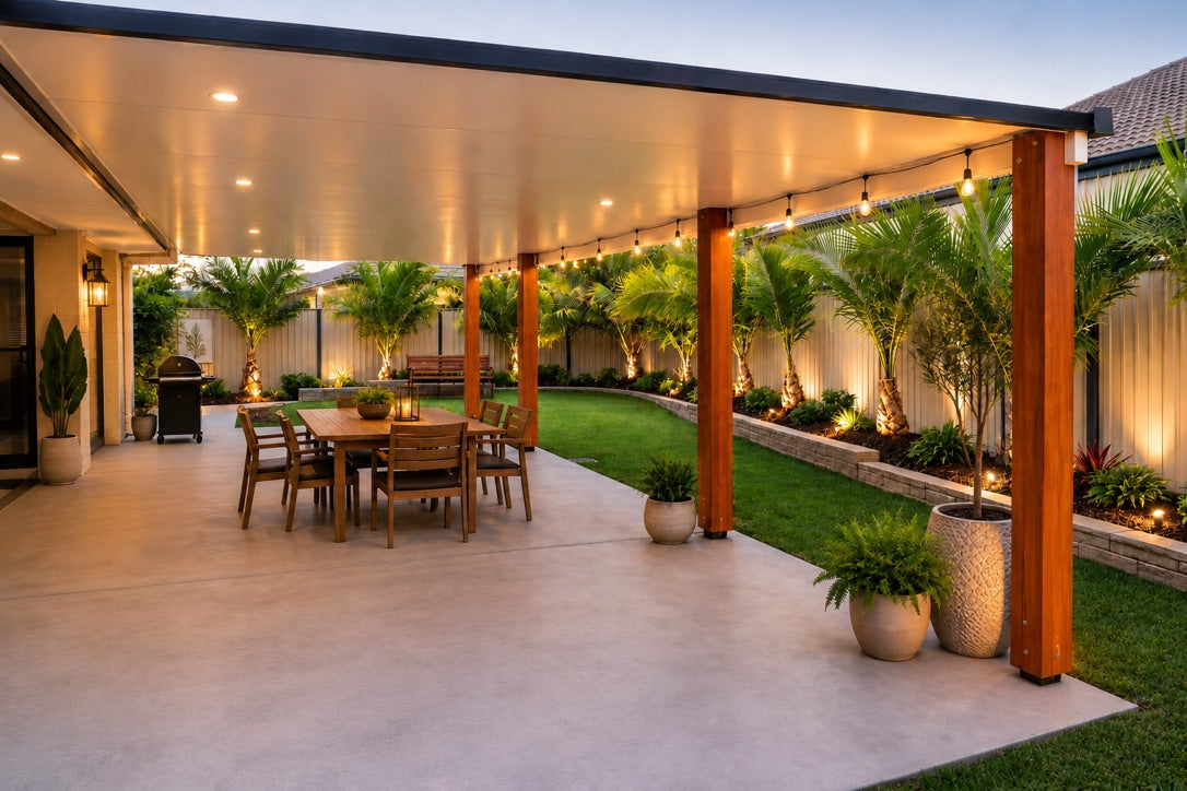 50mm Insulated Patio Carport Attached Timber Wall 11 x 4.3m
