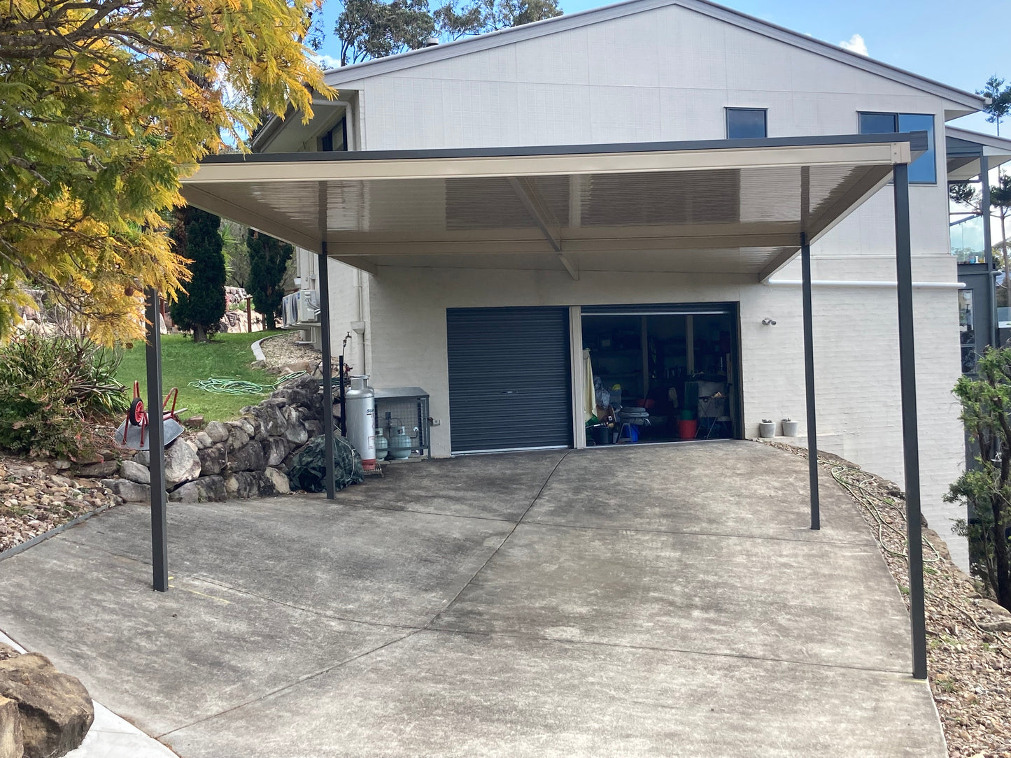 DIY Kit: V-Line Single Skin Patio/Carport Attached To Masonry/Brick/Concrete Wall 5 x 5.6m with 500mm overhang