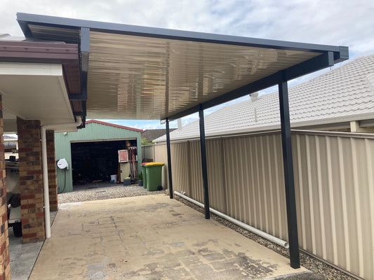 DIY Kit: V-Line Single Skin Patio/Carport Flyover 12 x 6.0m with 900mm overhang