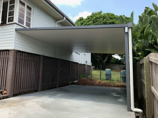 DIY Kit: V-Line Single Skin Patio/Carport Attached To Masonry/Brick/Concrete Wall 9 x 5.4m with 300mm Overhang