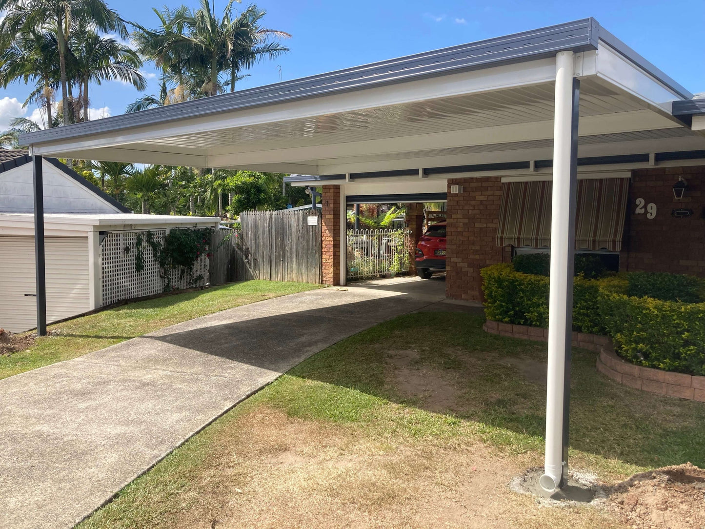 V-Line Single Skin Patio/Carport Flyover 3.660 x 6.0m with 900mm overhang