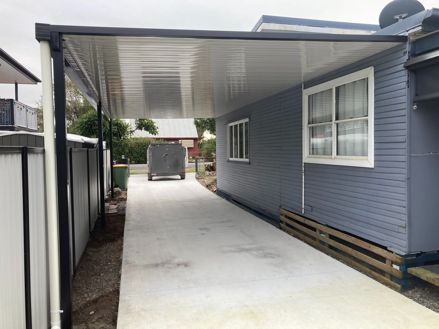 Attached V-Line Single Skin Patio/Carport Metal Fascia 10 x 6.0m with 900mm overhang