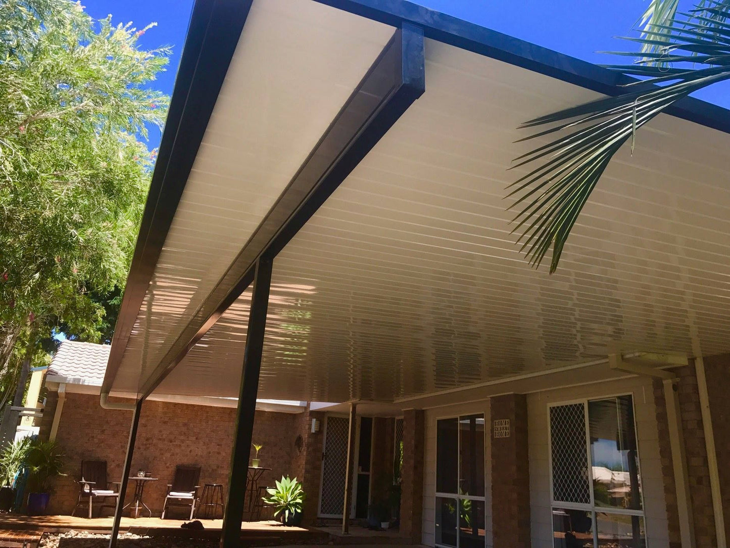 Attached V-Line Single Skin Patio/Carport Metal Fascia 10 x 6.0m with 900mm overhang