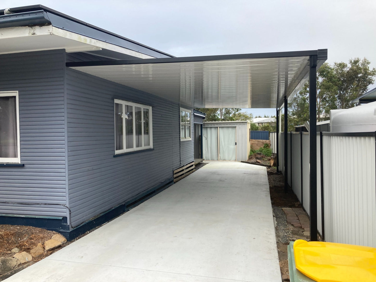 Attached V-Line Single Skin Patio/Carport Timber Fascia 5 x 6.0m with 900mm overhang