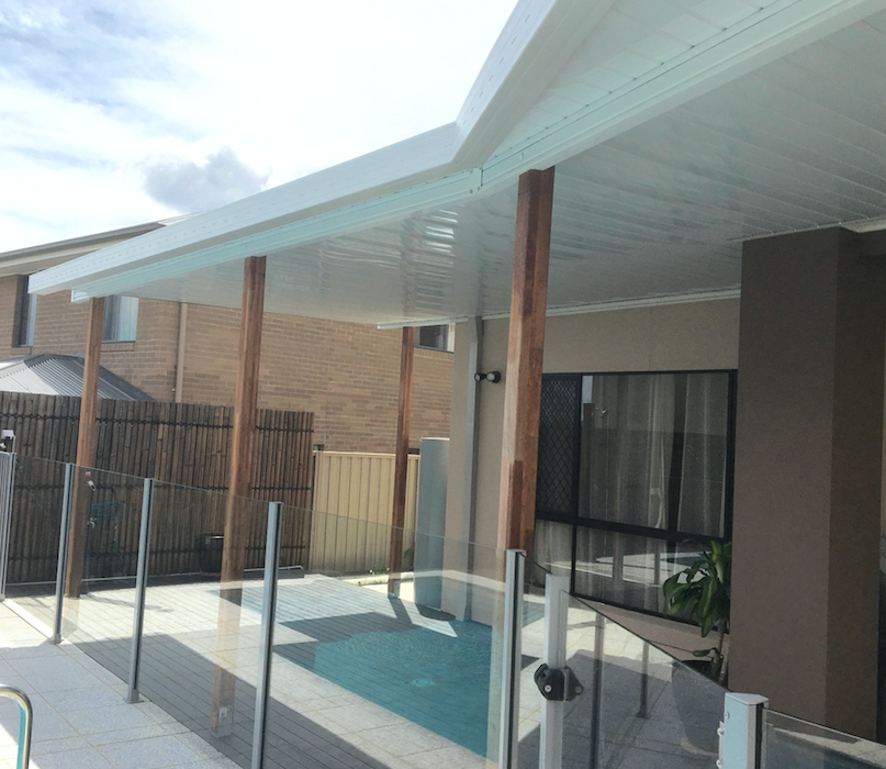 Attached V-Line Single Skin Patio/Carport Metal Fascia 9 x 6.0m with 900mm overhang